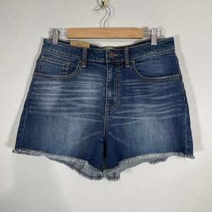 BKE Slim Fit High Rise Jean Shorts Womens 31 Frayed Dark‎ Denim Cut Off